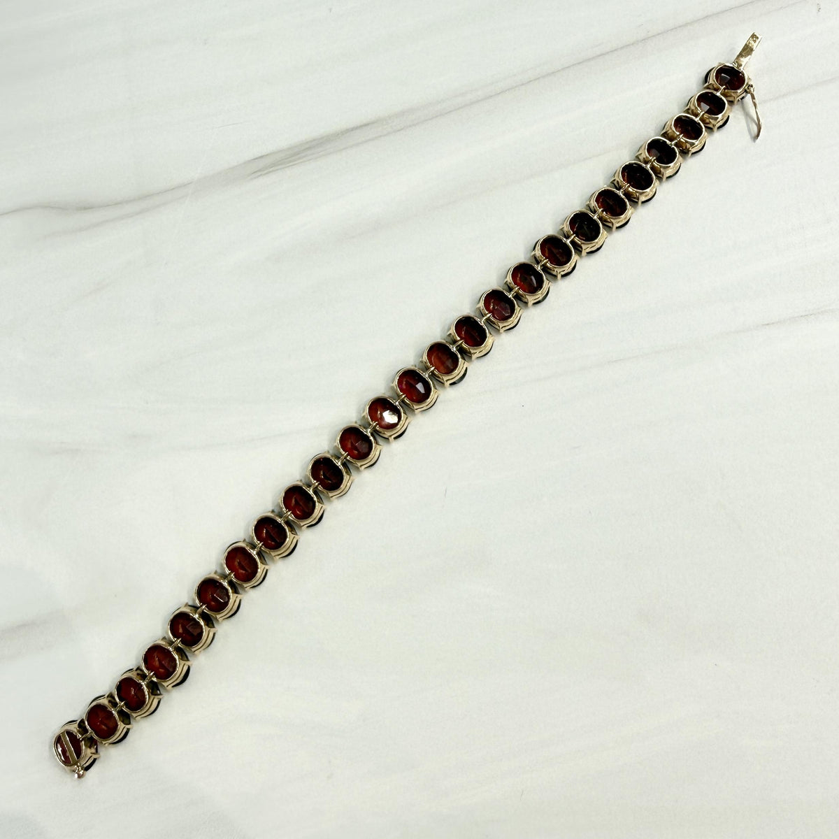 Vintage 1950's Oval Garnet Tennis Bracelet 12k Yellow Gold