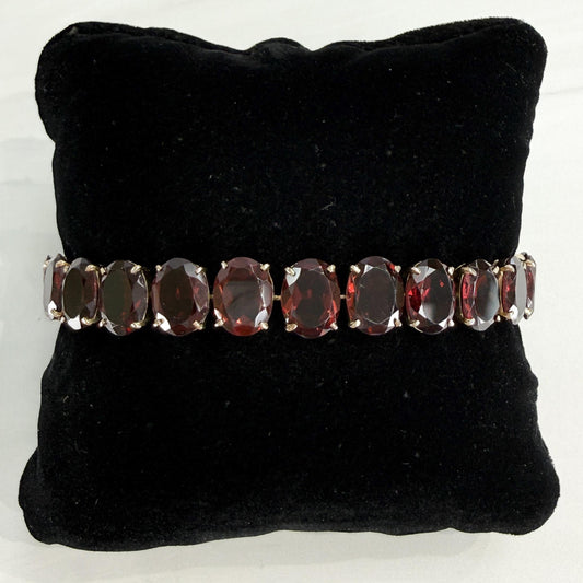 Vintage 1950's Oval Garnet Tennis Bracelet 12k Yellow Gold