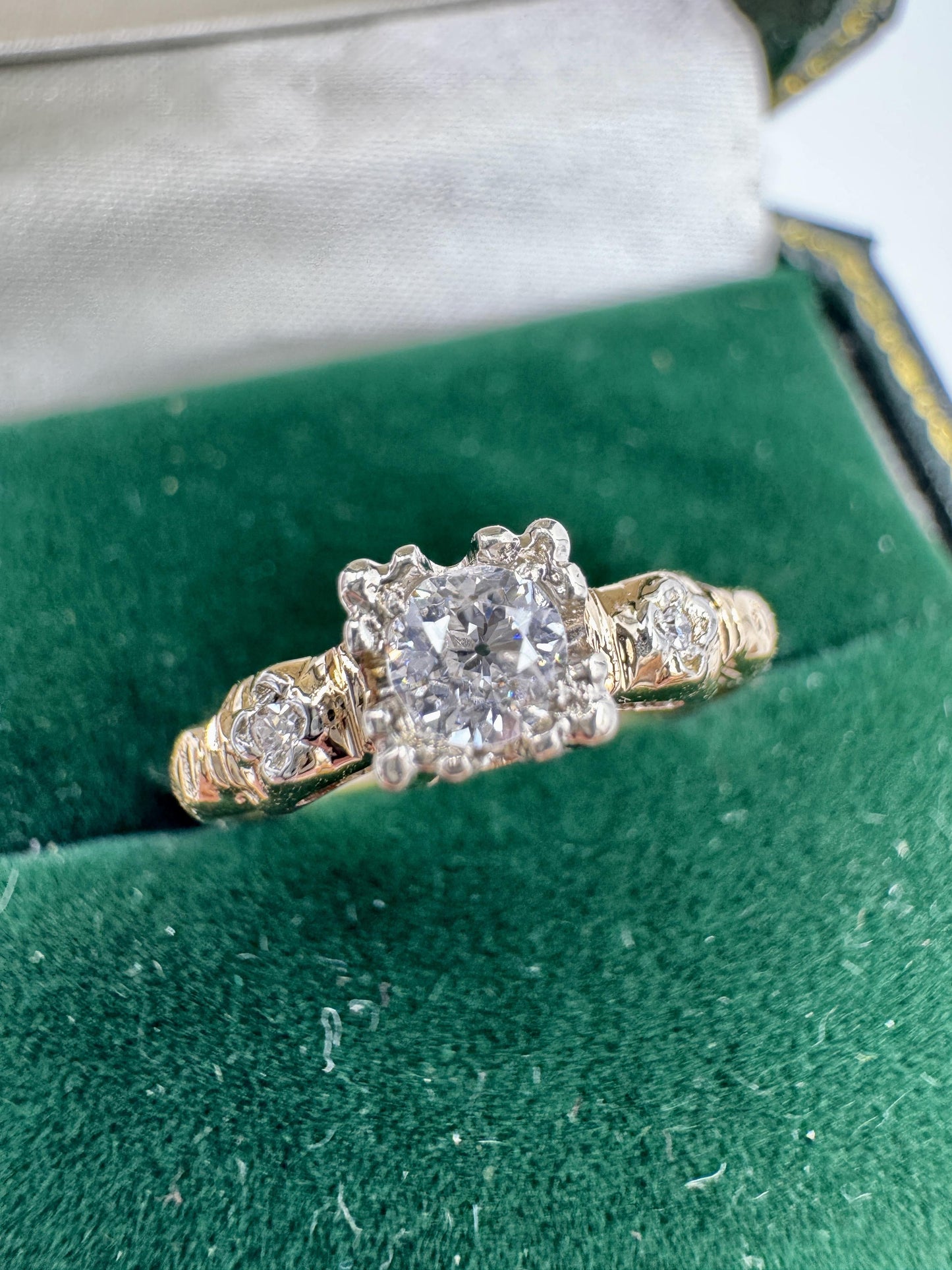 Antique Old European Cut Diamond Ring Engagement Ring 14k