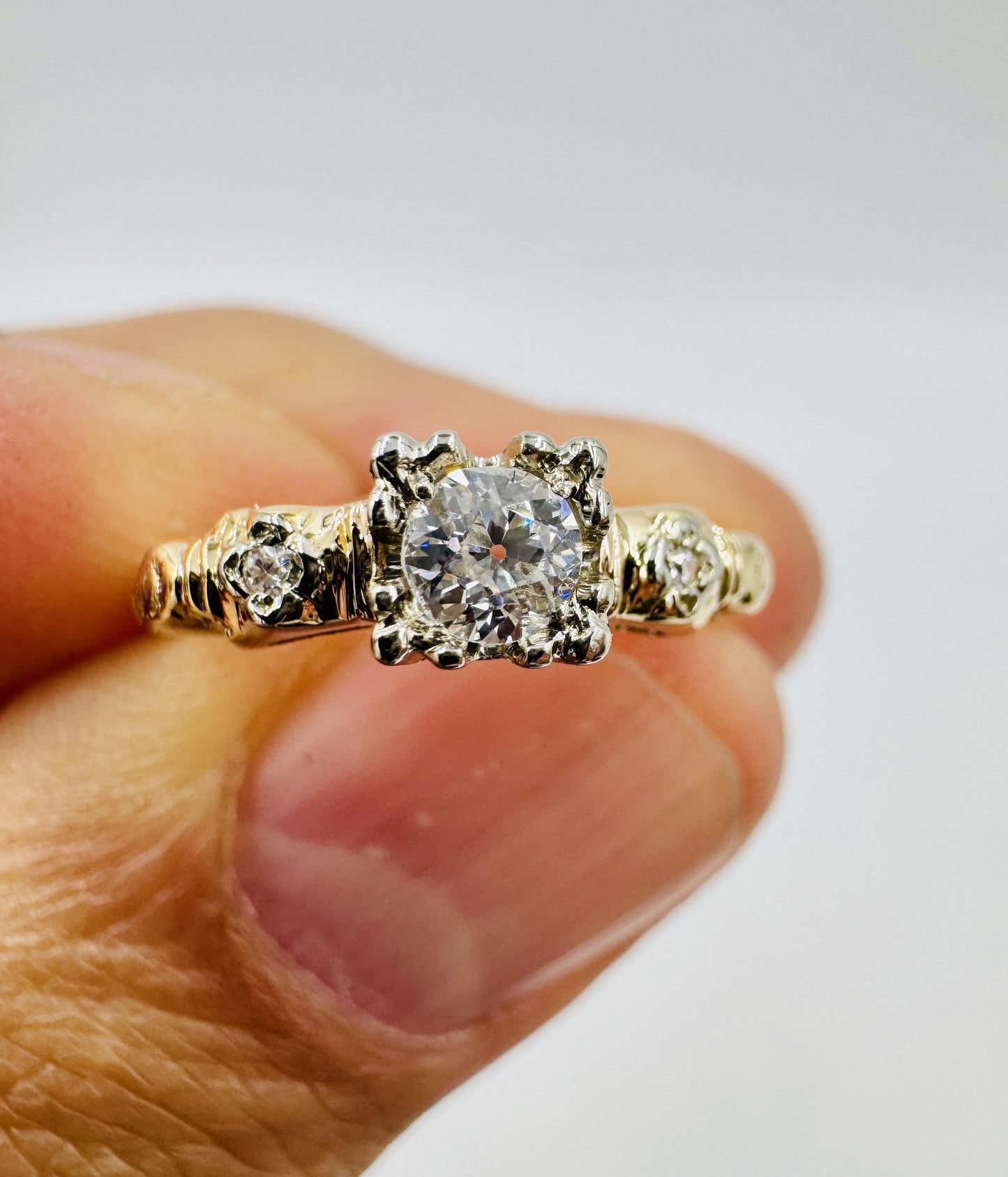 Antique Old European Cut Diamond Ring Engagement Ring 14k