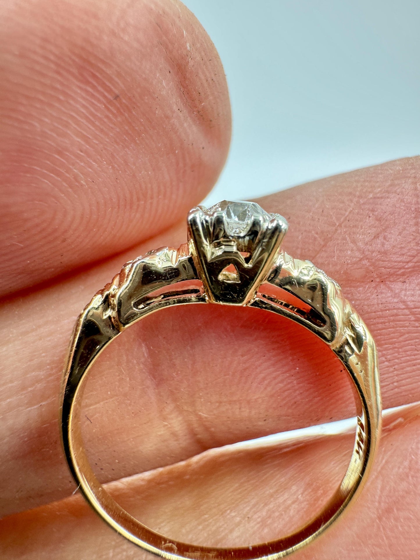 Antique Old European Cut Diamond Ring Engagement Ring 14k