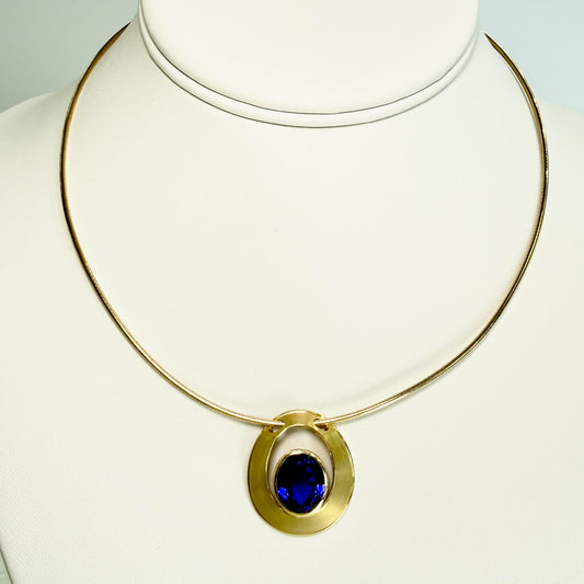 Estate Tanzanite Omega Chain Slider Pendant Necklace 18k