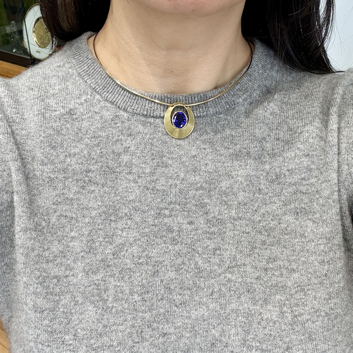Estate Tanzanite Omega Chain Slider Pendant Necklace 18k