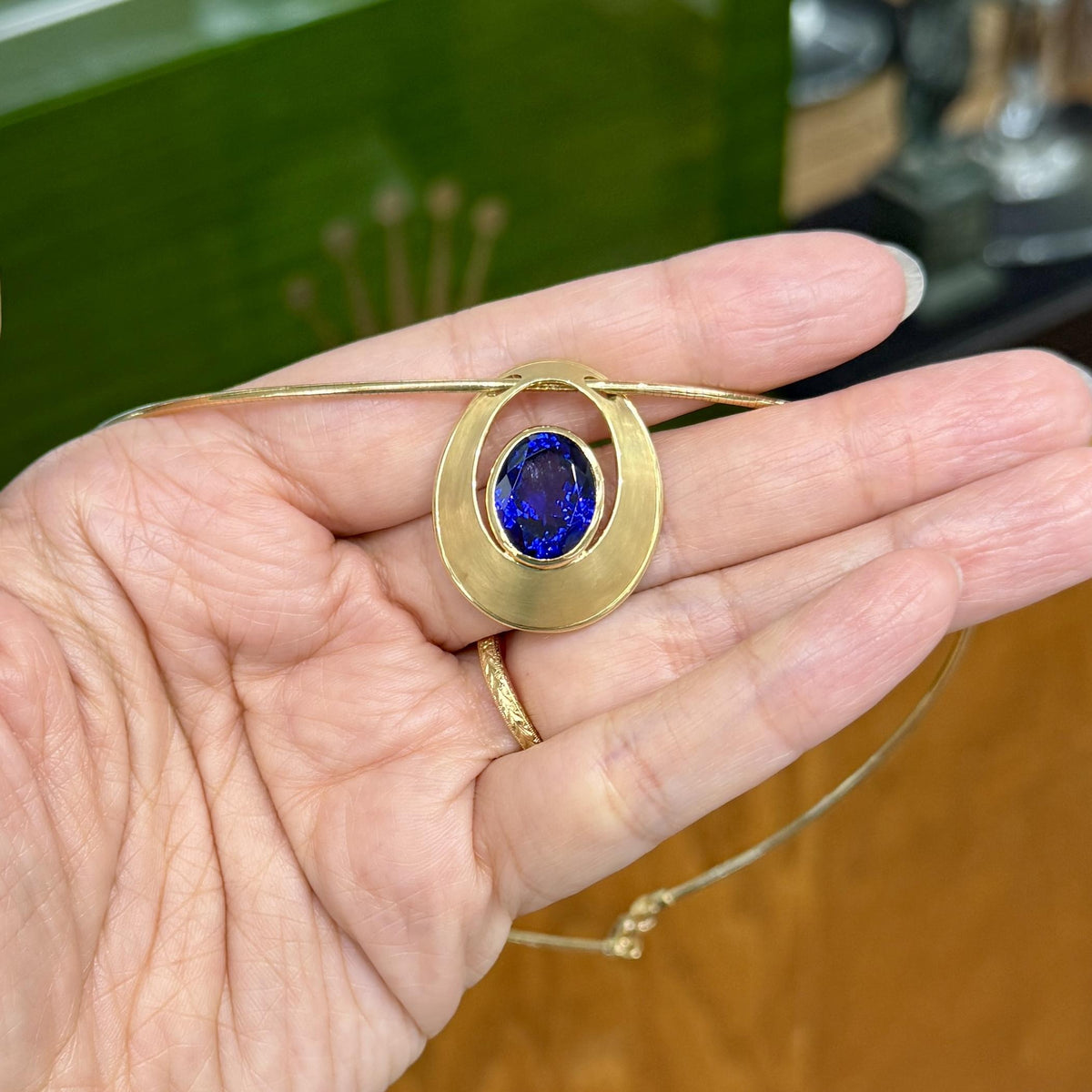Estate Tanzanite Omega Chain Slider Pendant Necklace 18k