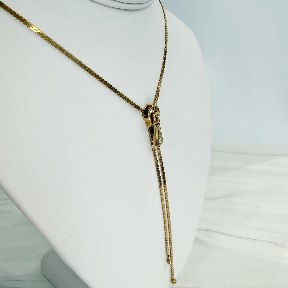 Vintage Lariat Zipper "Y" Diamond Necklace 14k Yellow Gold