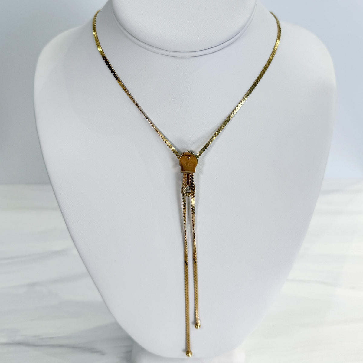 Vintage Lariat Zipper "Y" Diamond Necklace 14k Yellow Gold