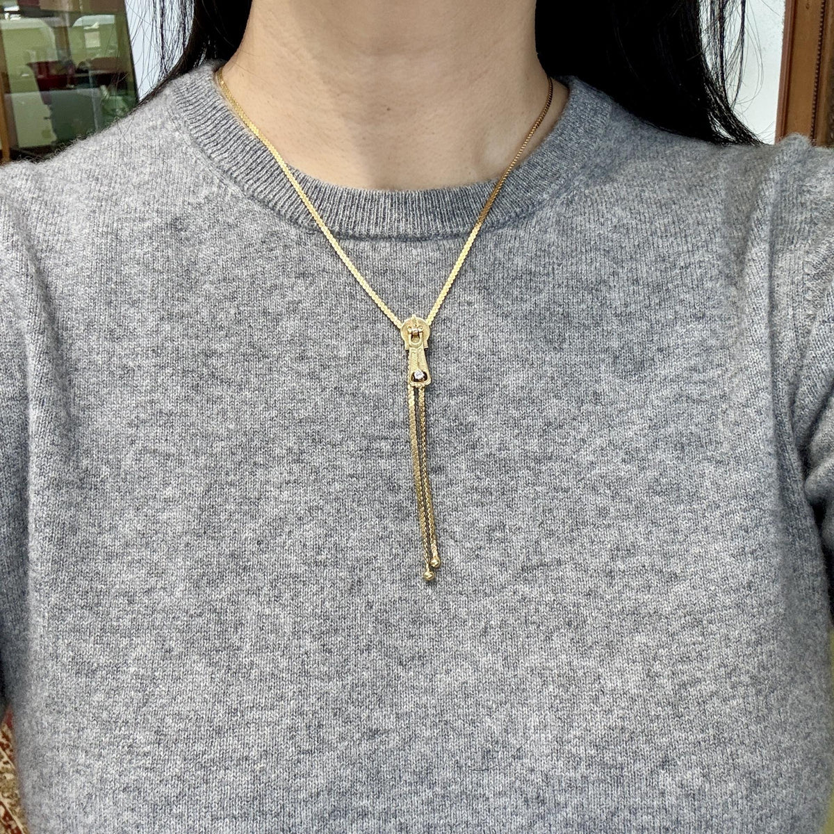 Vintage Lariat Zipper "Y" Diamond Necklace 14k Yellow Gold