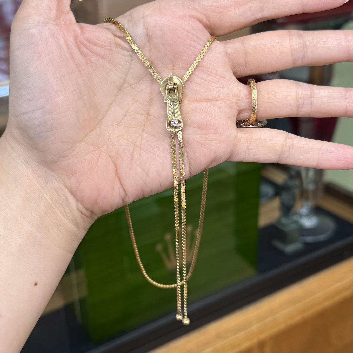 Vintage Lariat Zipper "Y" Diamond Necklace 14k Yellow Gold