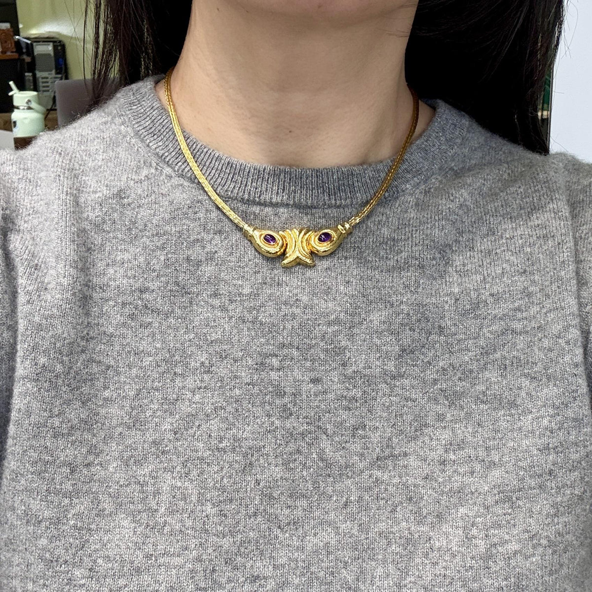 Vintage LALAoUNIS Byzantine Revival Amethyst Necklace 18k Yellow Gold