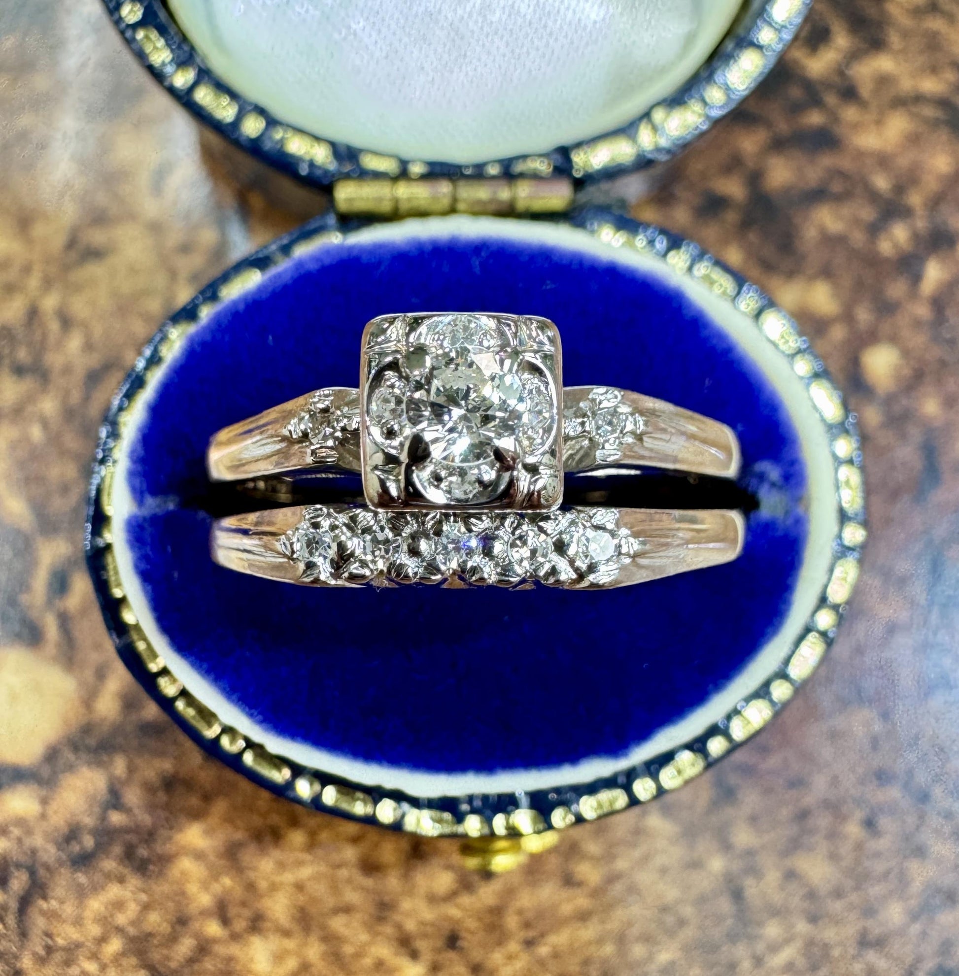 14k Gold Diamond Wedding Bang Set by Starfire Mid Century.