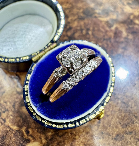 14k Gold Diamond Wedding Bang Set by Starfire Mid Century.