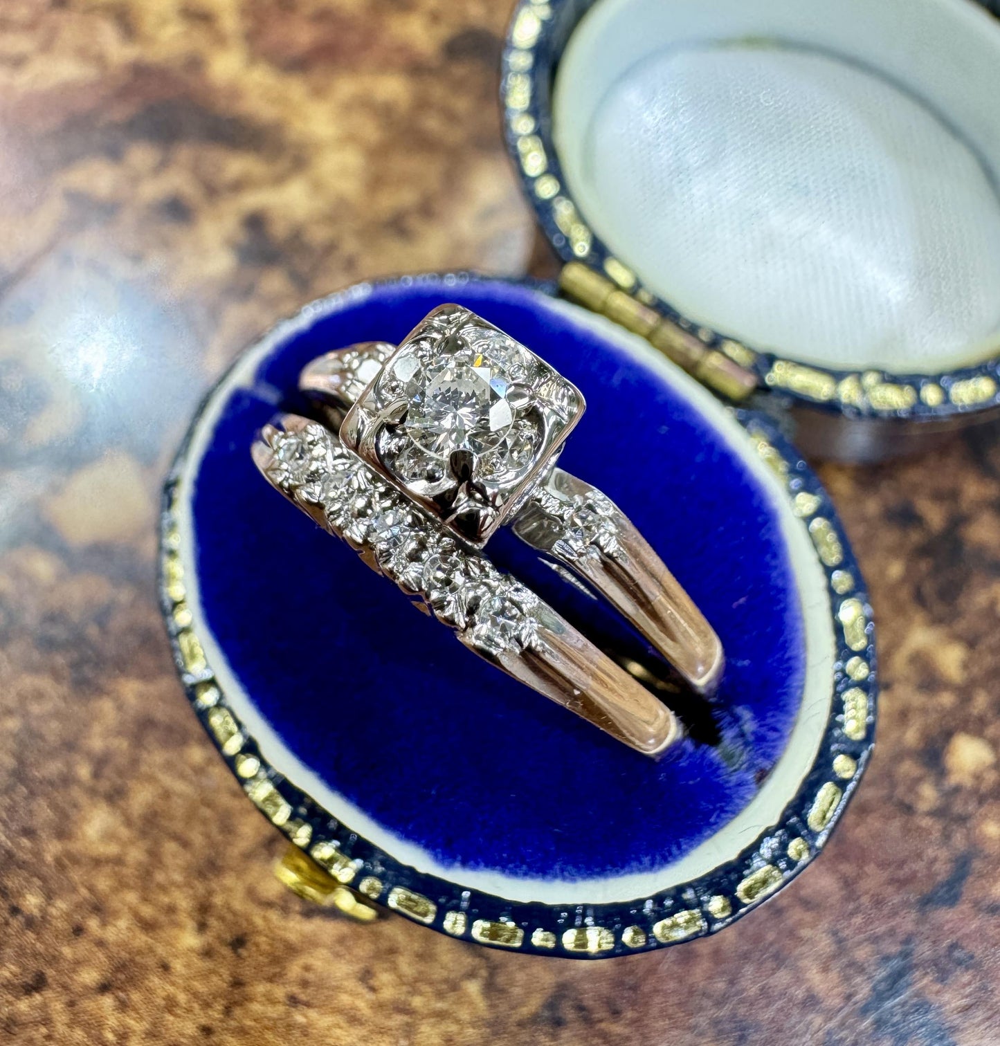 14k Gold Diamond Wedding Bang Set by Starfire Mid Century.