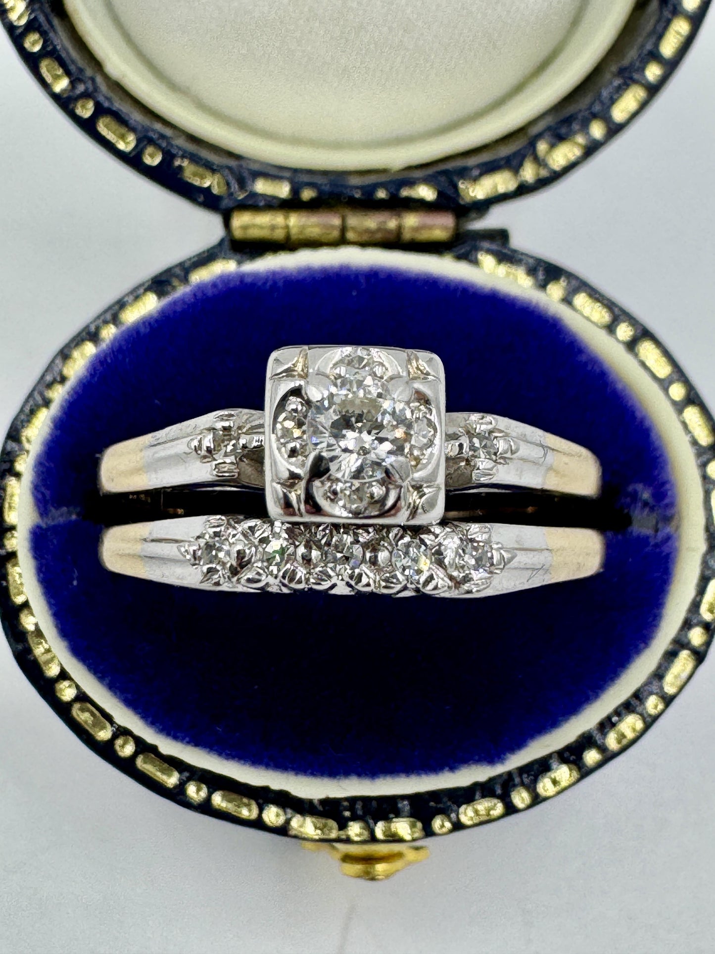 14k Gold Diamond Wedding Bang Set by Starfire Mid Century.