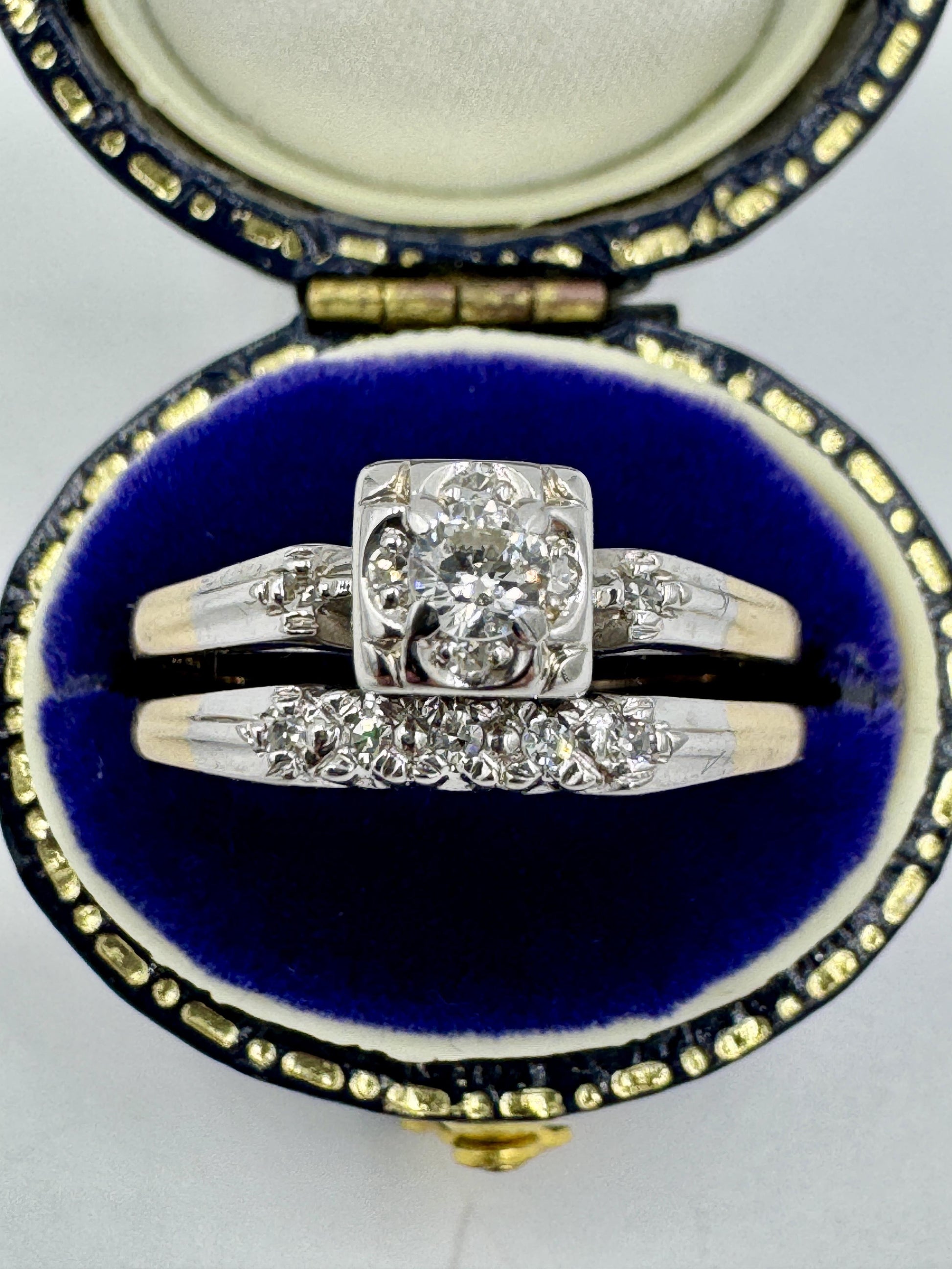 14k Gold Diamond Wedding Bang Set by Starfire Mid Century.