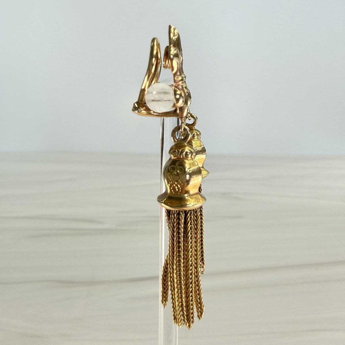1950's Vintage Fleur-De-Lis Fringe Tassel Clip on Earrings 14k