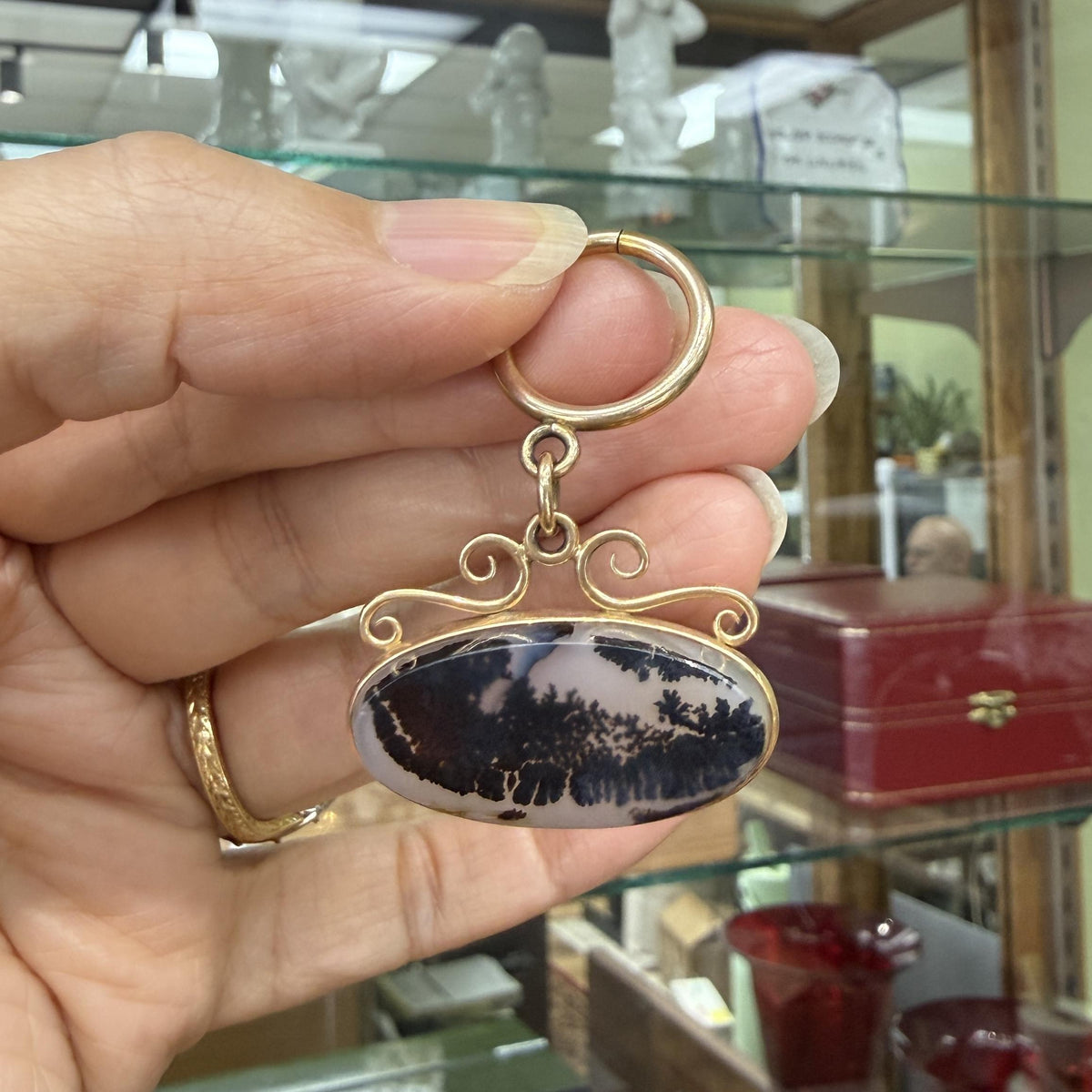 1890's Victorian Dendritic Moss Agate Fob Pendant 14k/Gold Filled