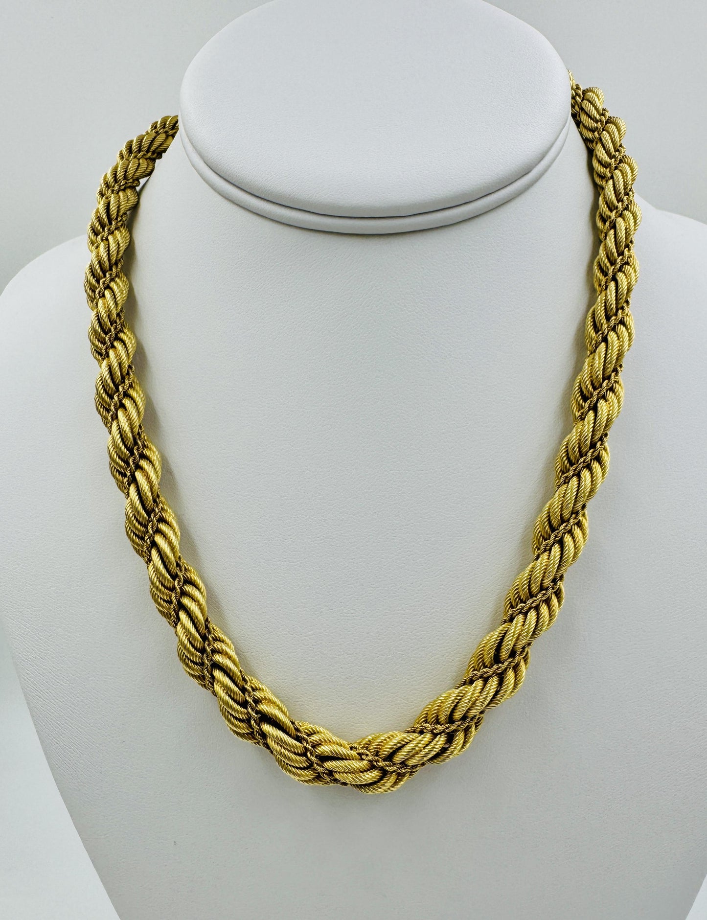 Estate 18k Gold Fancy Rope Chain Graduated 18" Circa 1960's
