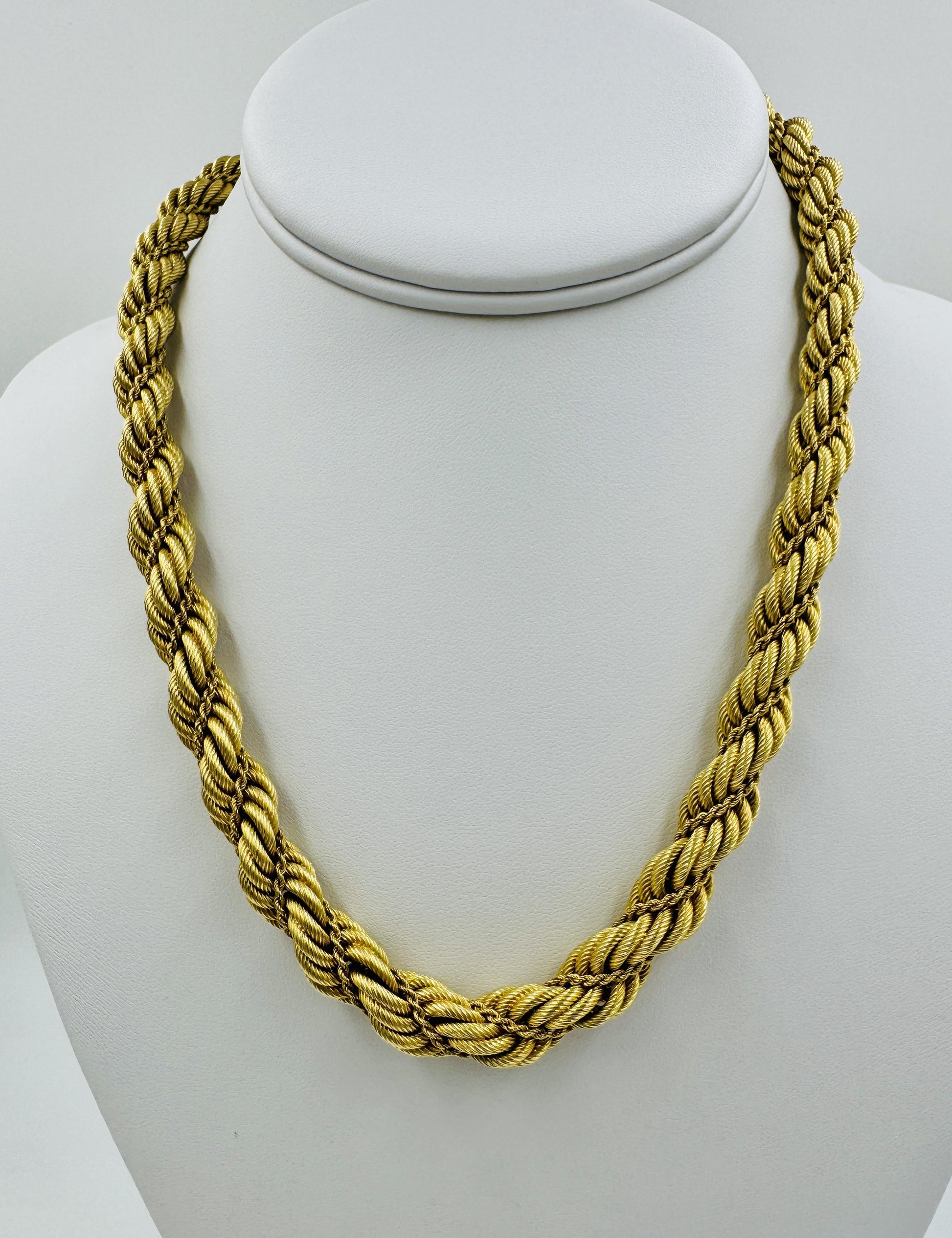 Estate 18k Gold Fancy Rope Chain Graduated 18" Circa 1960's
