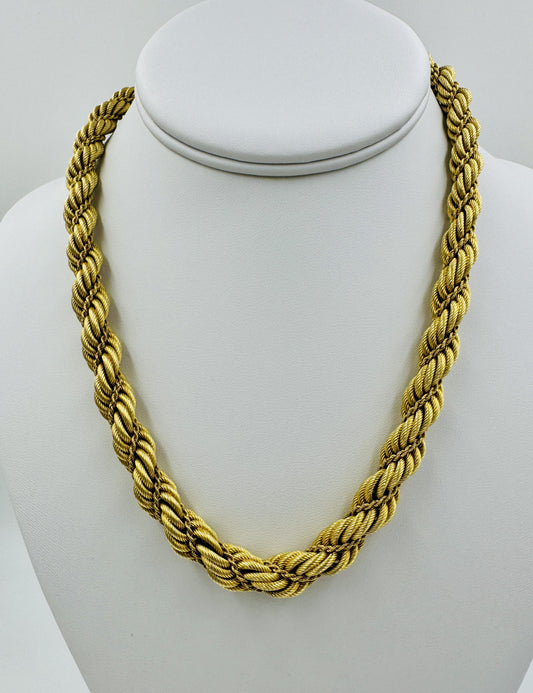 Estate 18k Gold Fancy Rope Chain Graduated 18" Circa 1960's
