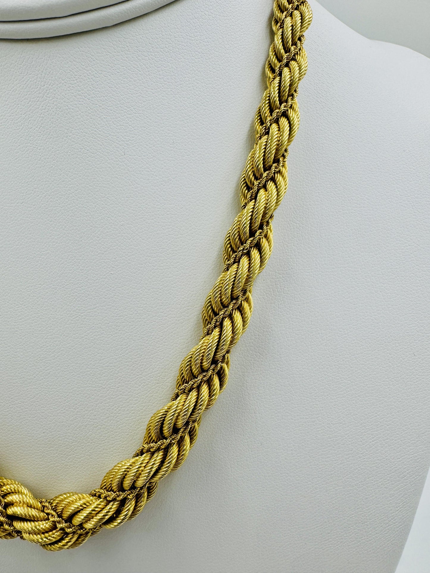 Estate 18k Gold Fancy Rope Chain Graduated 18" Circa 1960's