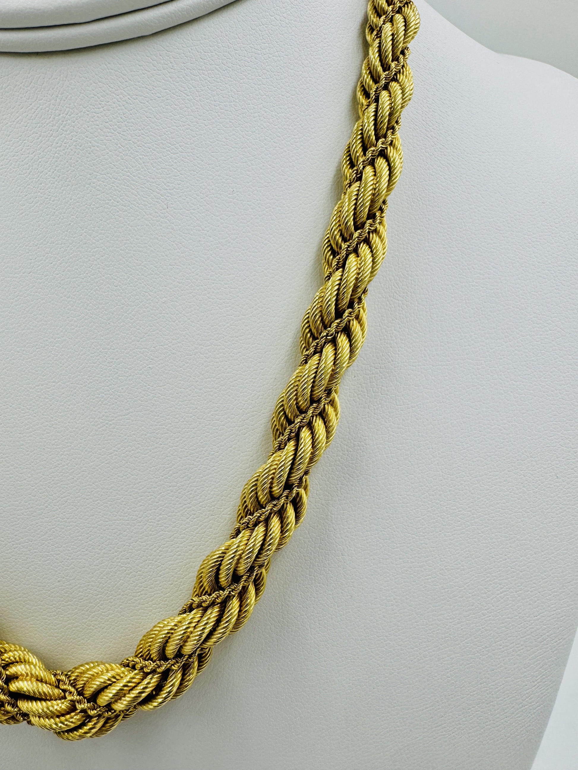 Estate 18k Gold Fancy Rope Chain Graduated 18" Circa 1960's