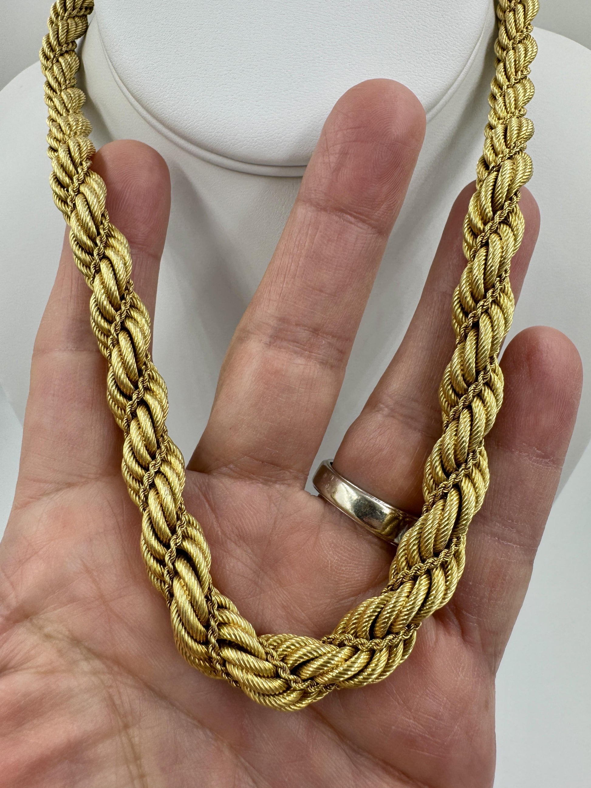 Estate 18k Gold Fancy Rope Chain Graduated 18" Circa 1960's