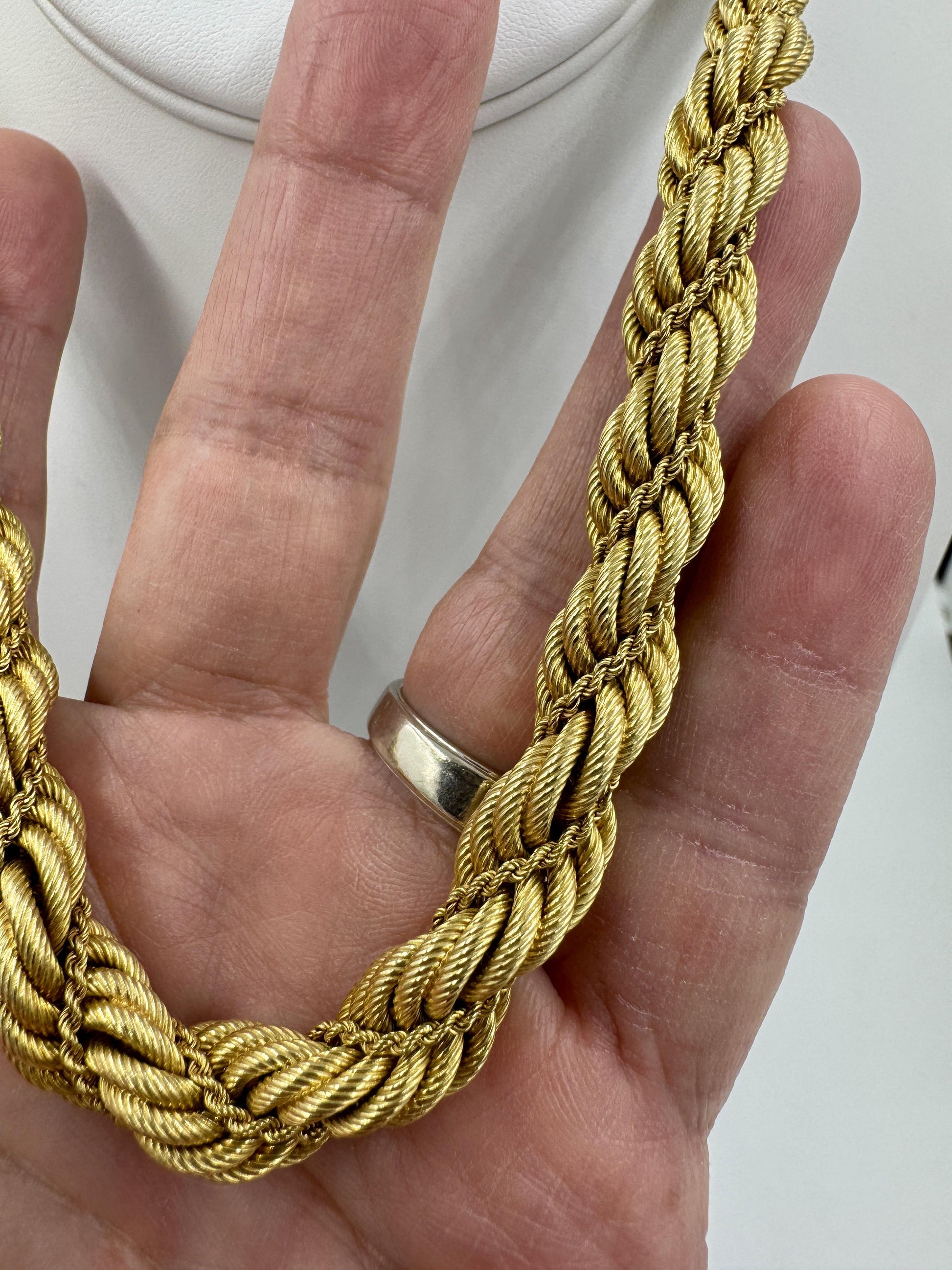 Estate 18k Gold Fancy Rope Chain Graduated 18" Circa 1960's