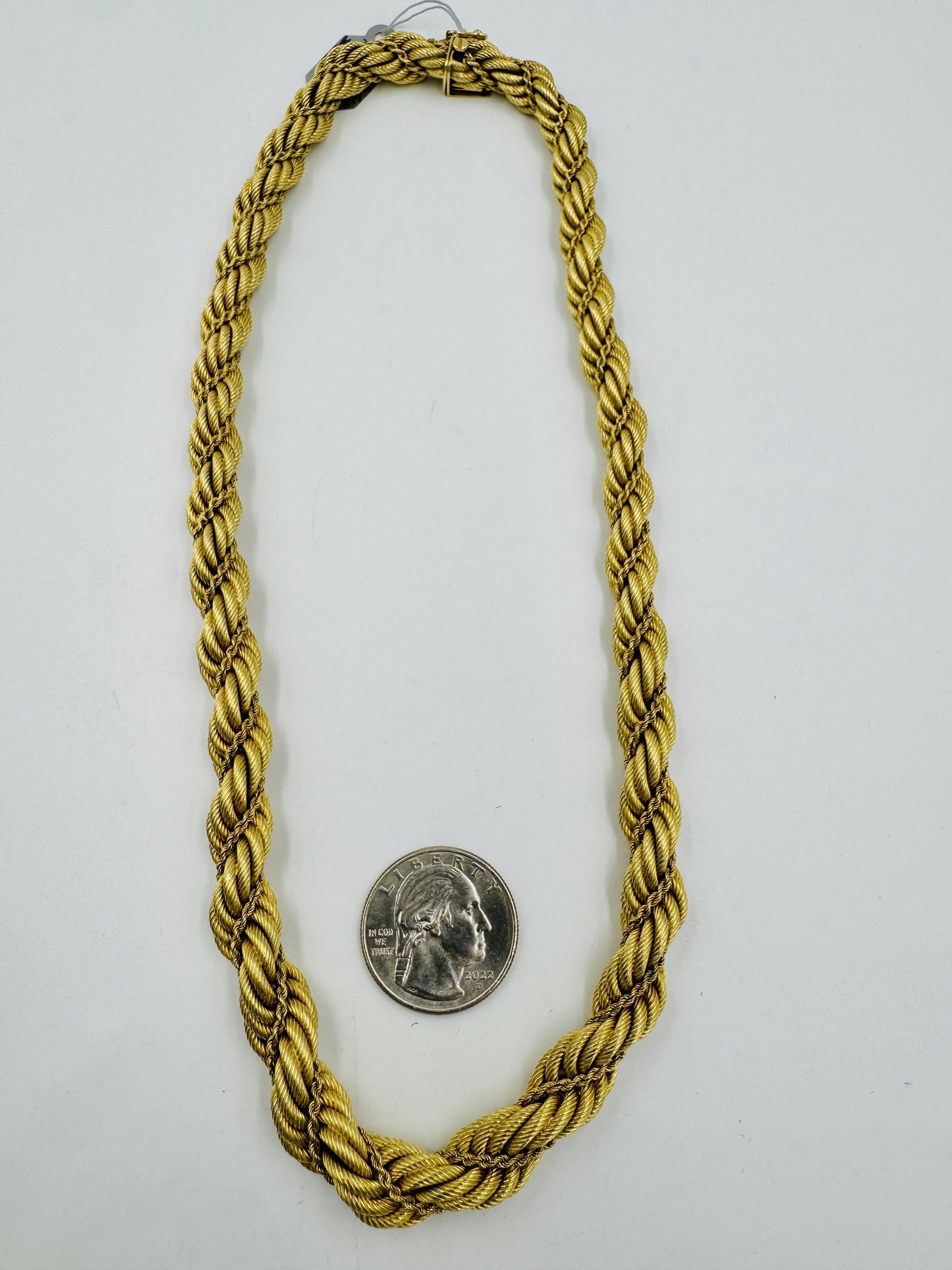 Estate 18k Gold Fancy Rope Chain Graduated 18" Circa 1960's