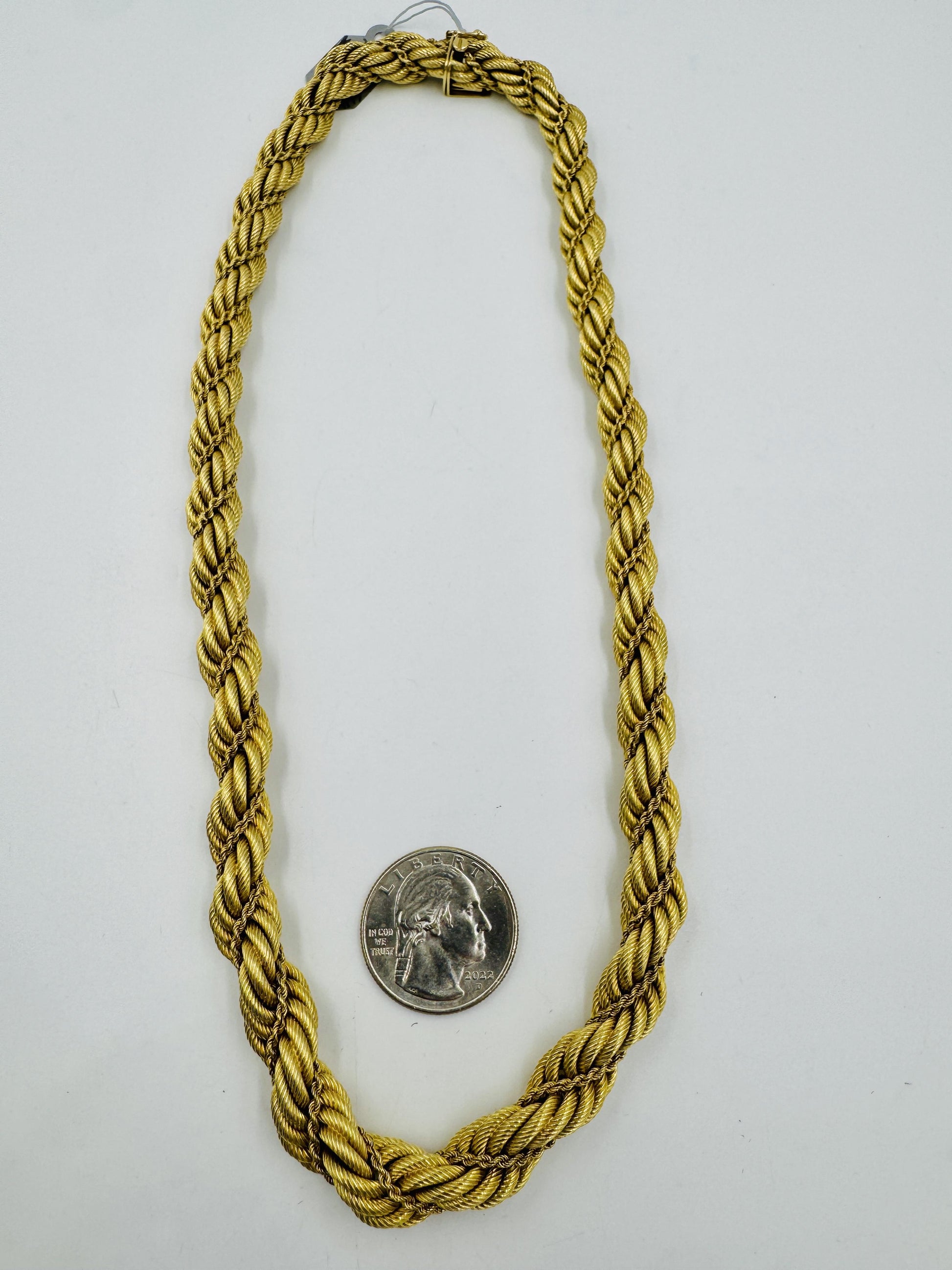 Estate 18k Gold Fancy Rope Chain Graduated 18" Circa 1960's