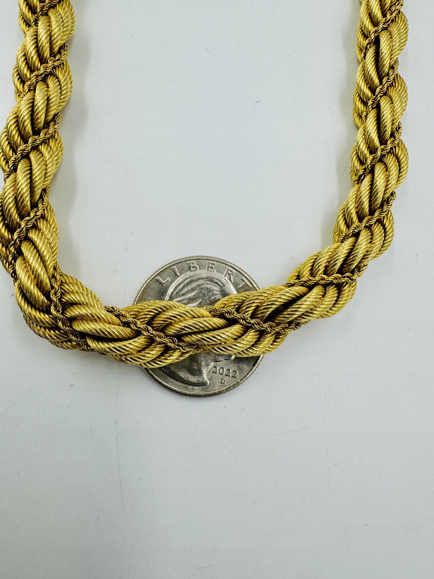 Estate 18k Gold Fancy Rope Chain Graduated 18" Circa 1960's