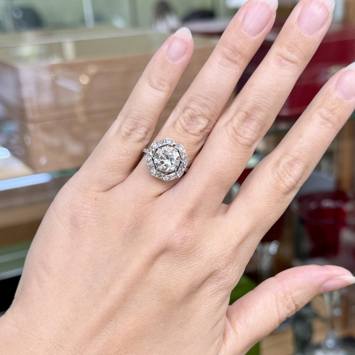 Estate Old European and French Cut Diamond Engagement Ring Platinum
