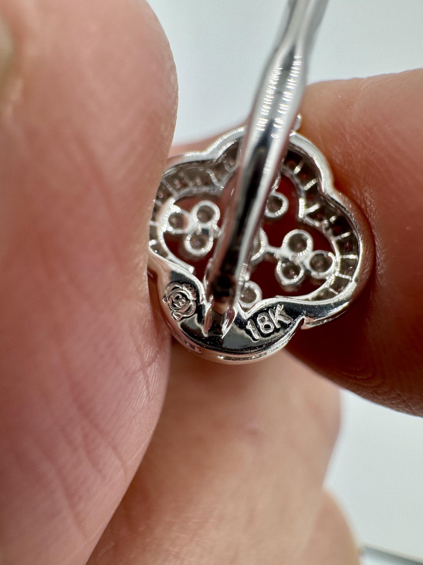 Designer Signed 18k White Gold Diamond dangle Earrings Lever Backs