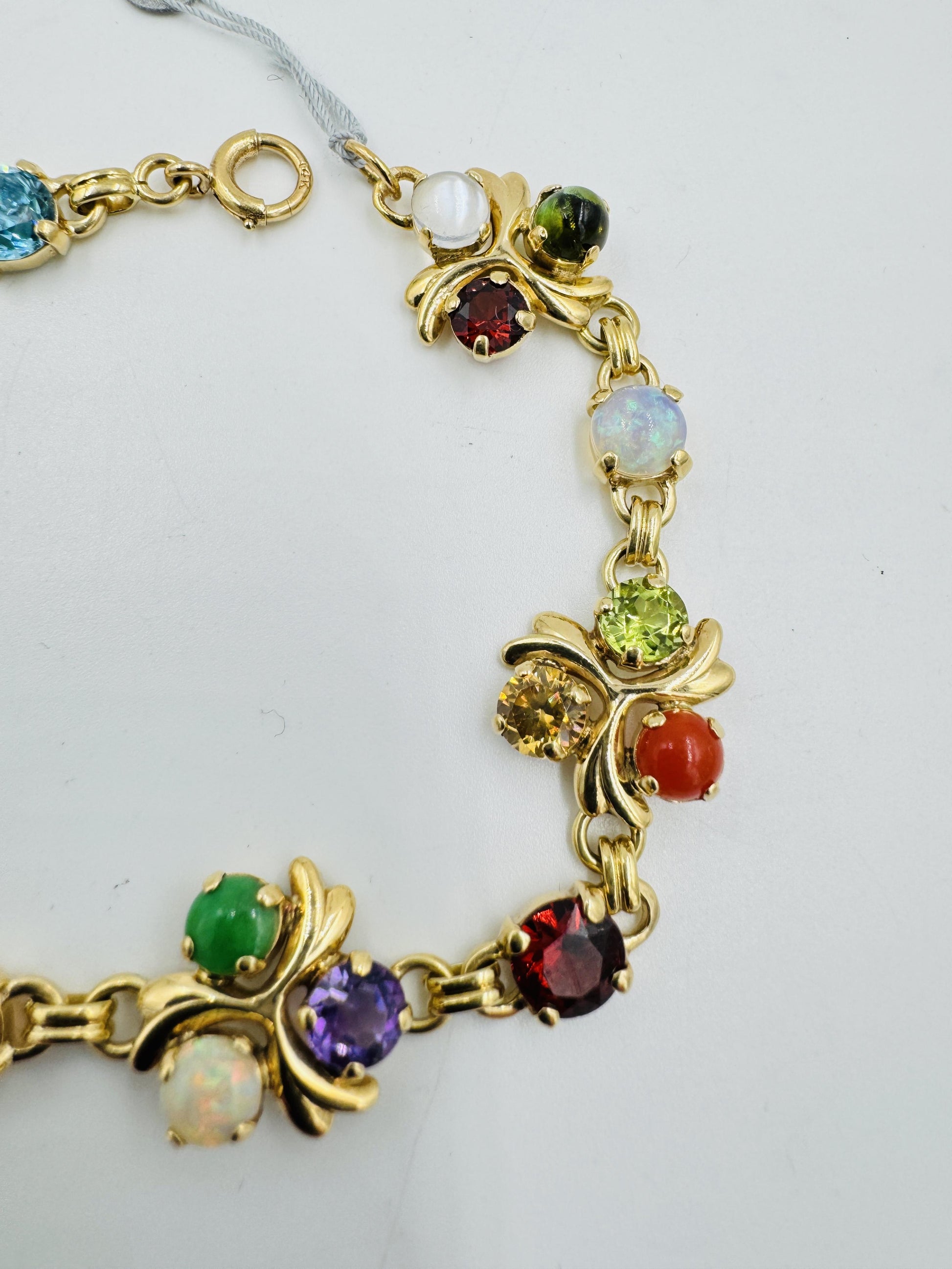 1950's 14k gold Multi Gemstone Bracelet 7 1/4"