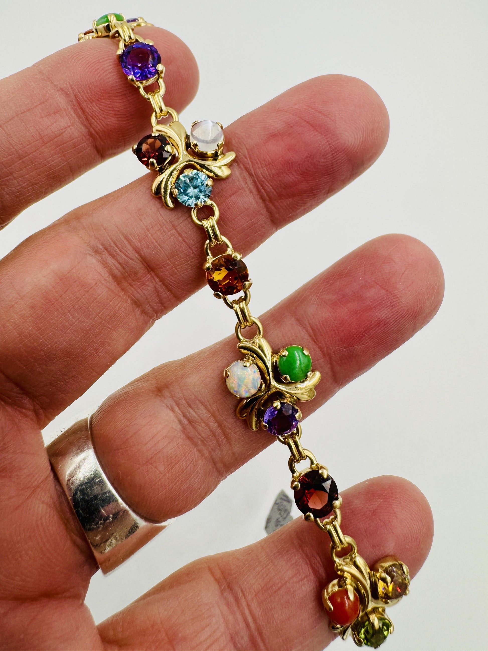 1950's 14k gold Multi Gemstone Bracelet 7 1/4"