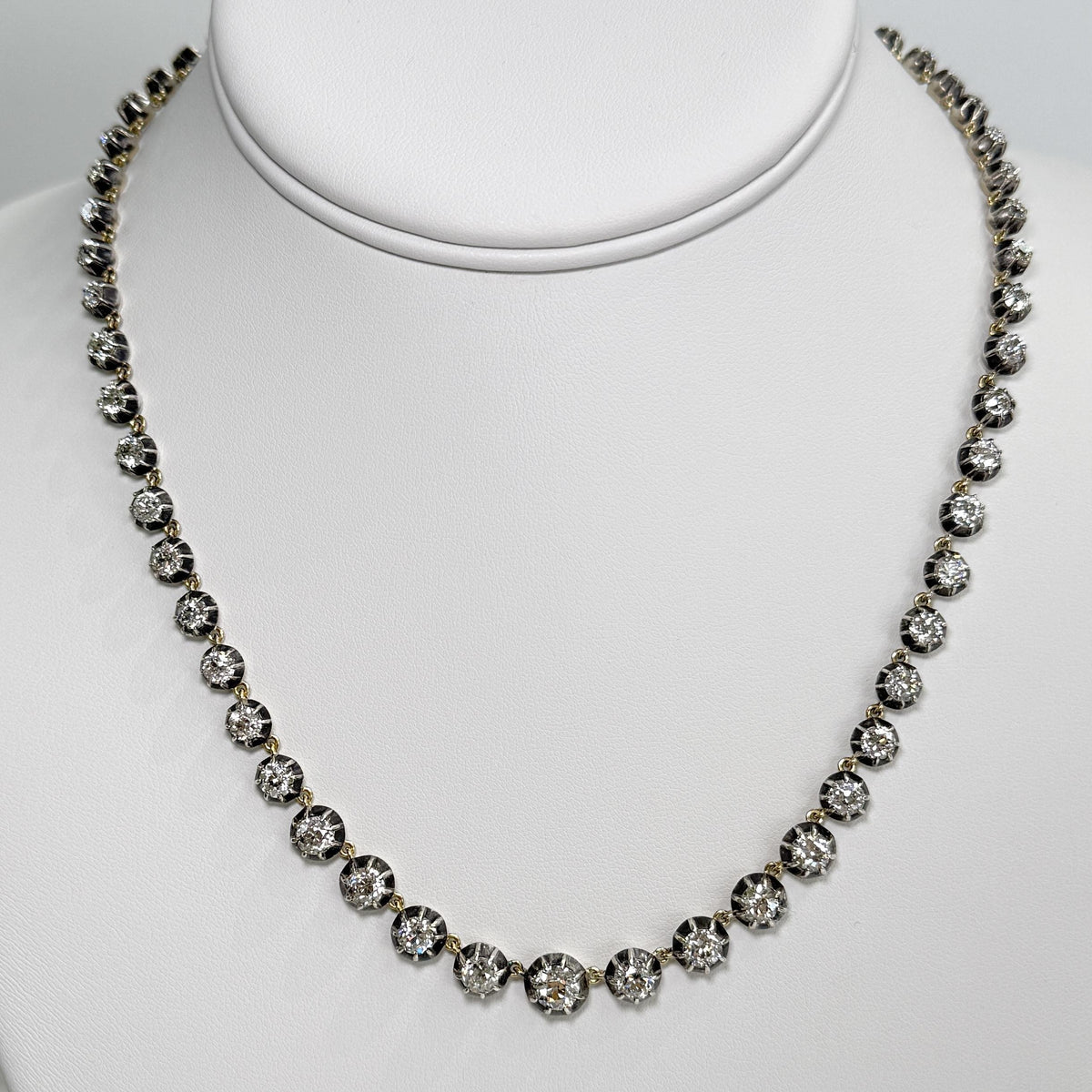 Vintage Collet Set Old Mine Cut Diamond Rivière Necklace