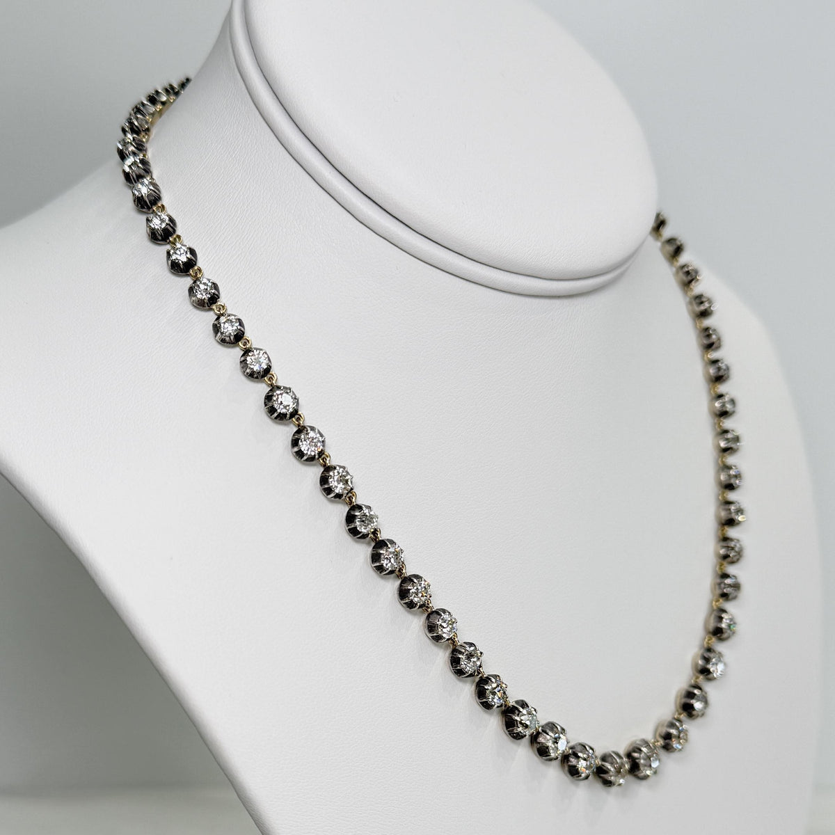 Vintage Collet Set Old Mine Cut Diamond Rivière Necklace