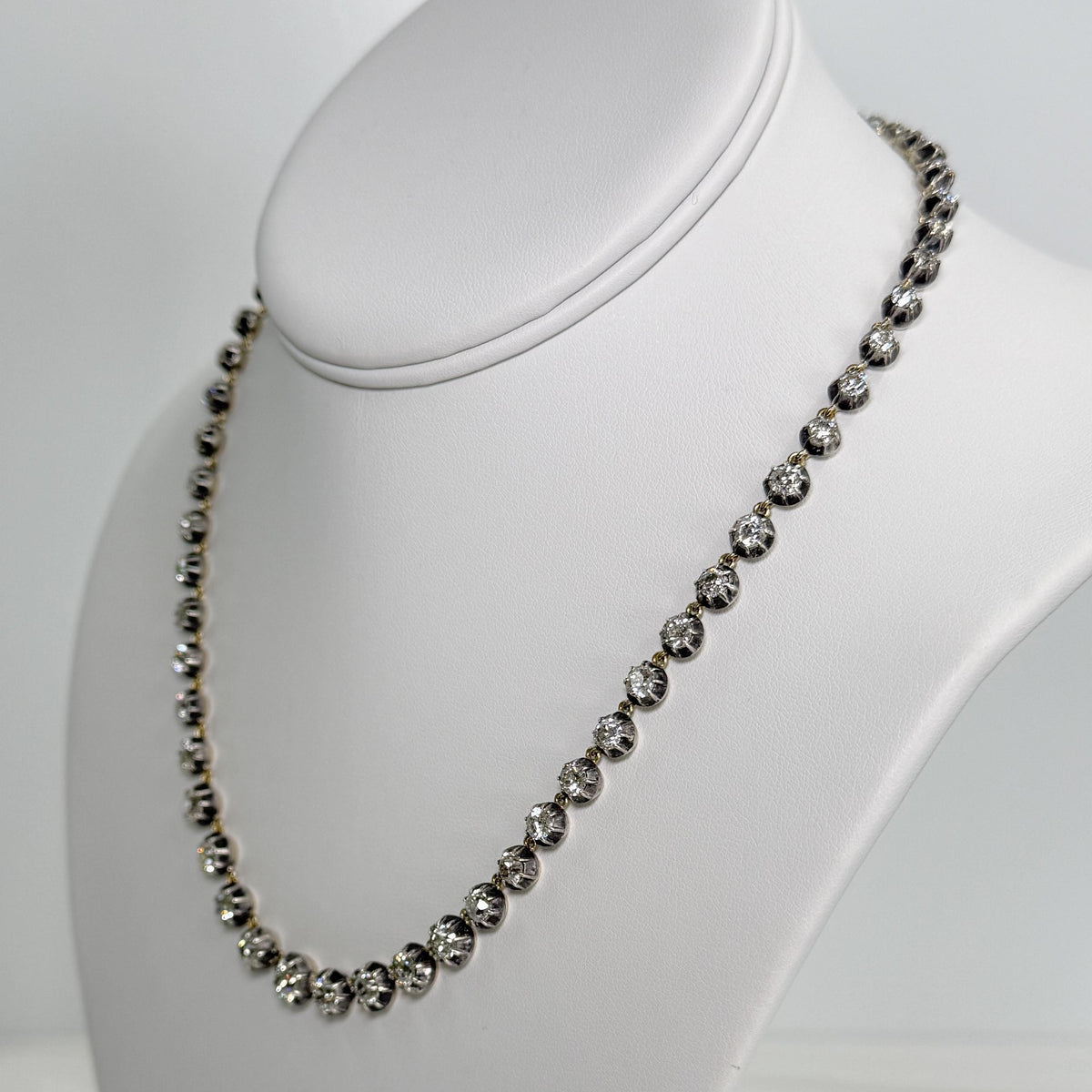 Vintage Collet Set Old Mine Cut Diamond Rivière Necklace