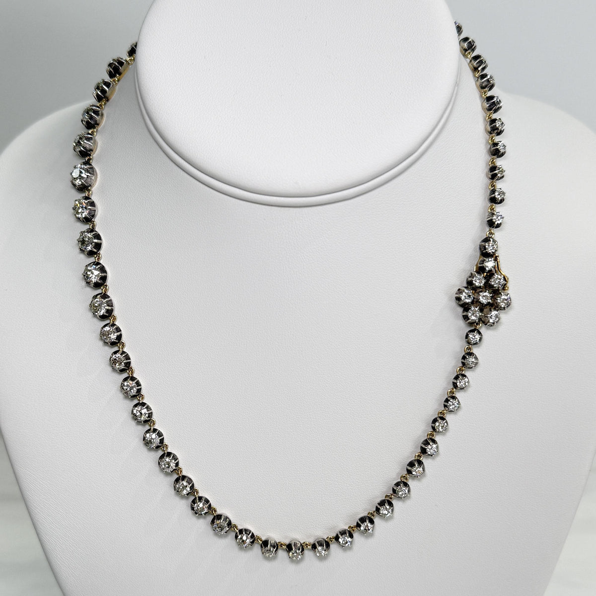 Vintage Collet Set Old Mine Cut Diamond Rivière Necklace