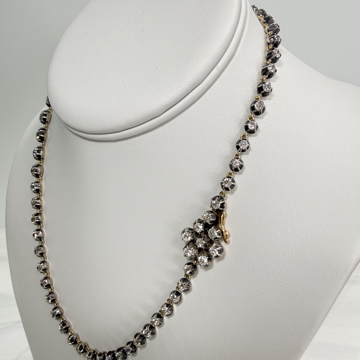 Vintage Collet Set Old Mine Cut Diamond Rivière Necklace