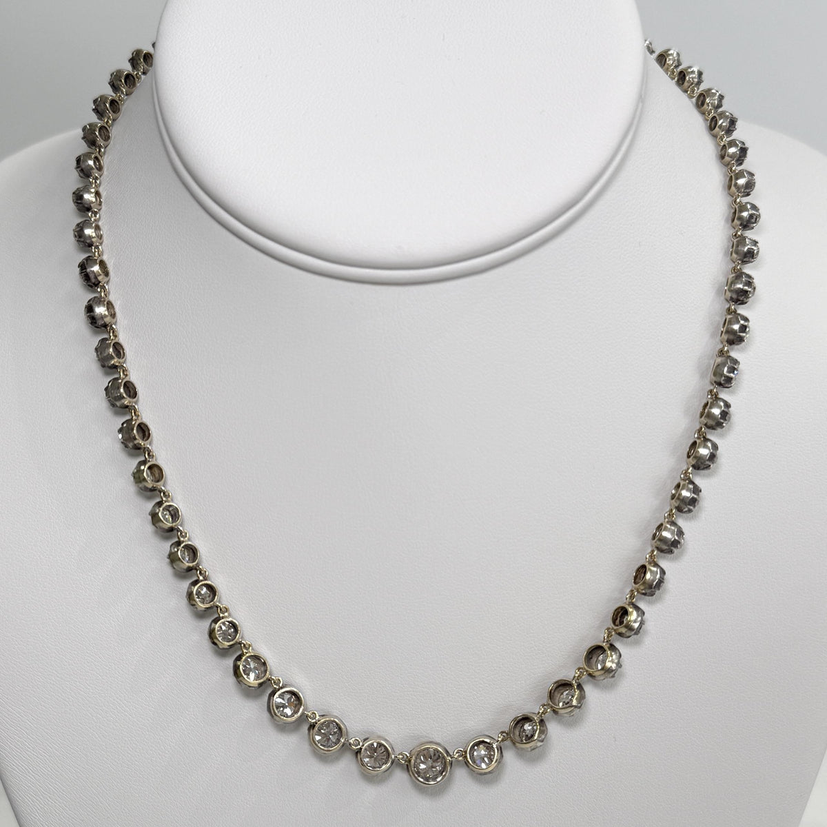 Vintage Collet Set Old Mine Cut Diamond Rivière Necklace