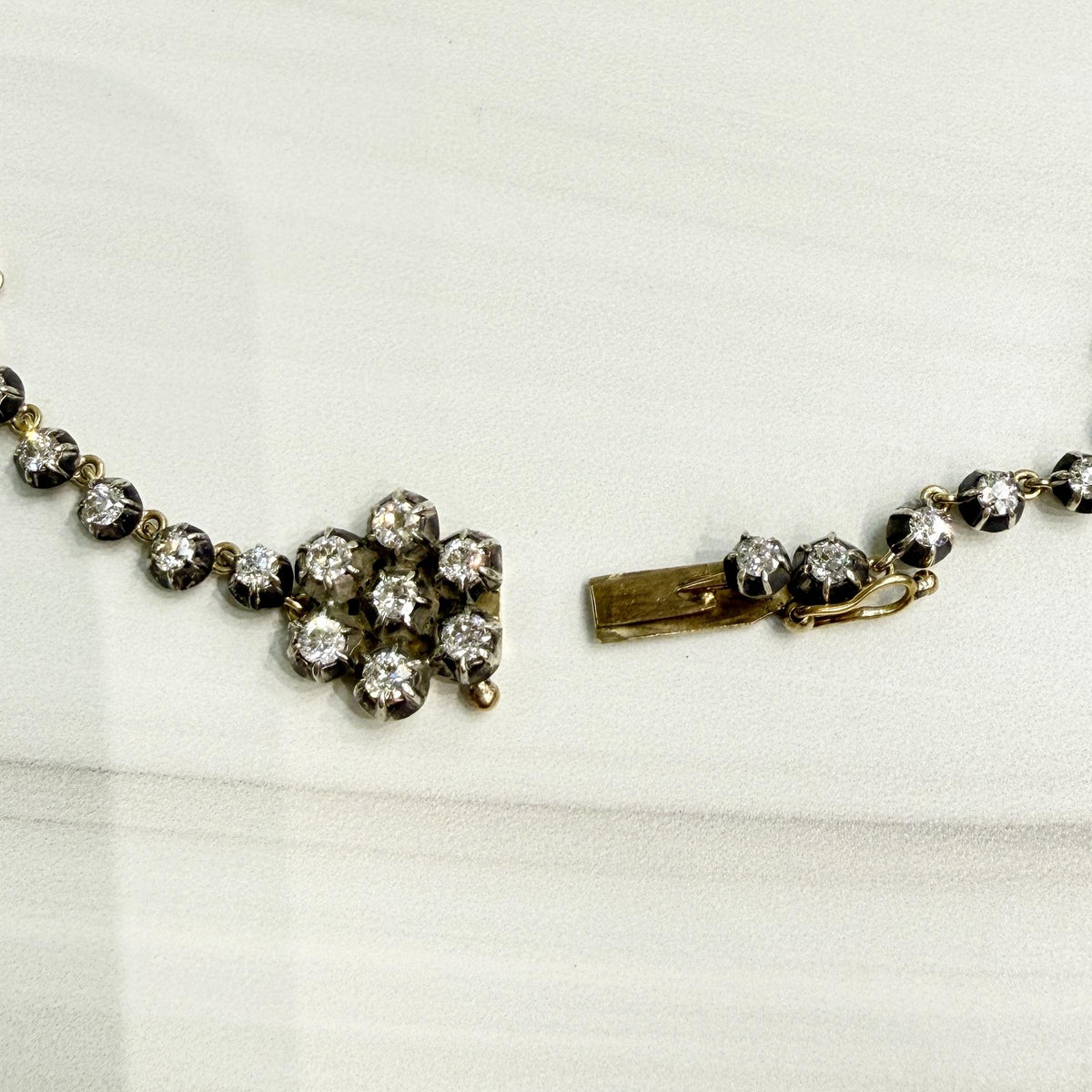 Vintage Collet Set Old Mine Cut Diamond Rivière Necklace