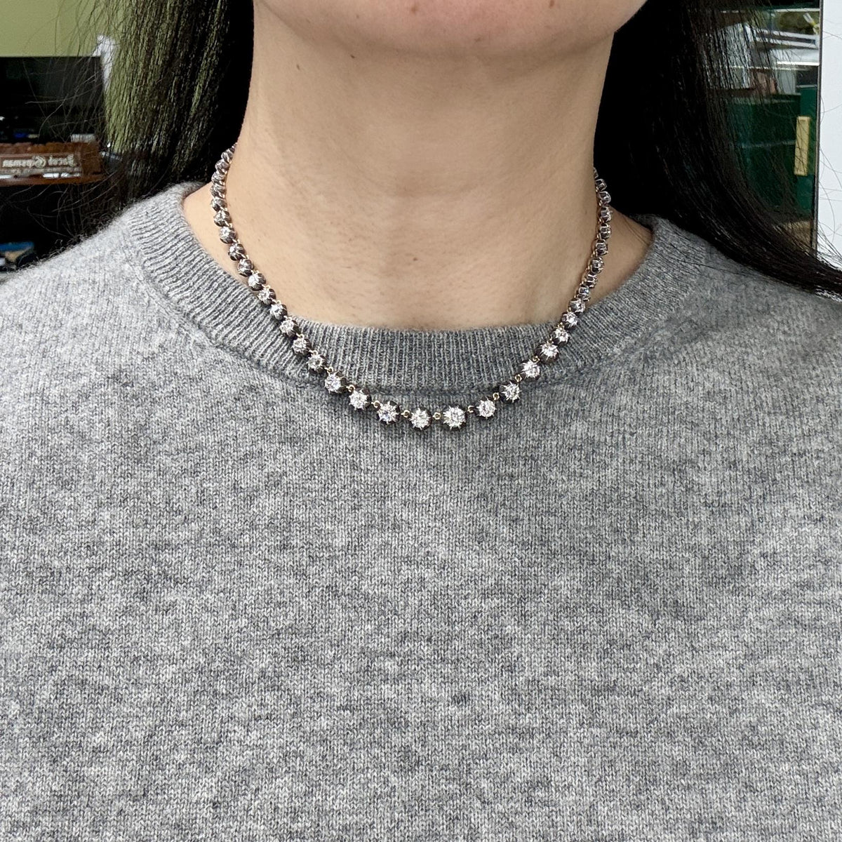 Vintage Collet Set Old Mine Cut Diamond Rivière Necklace