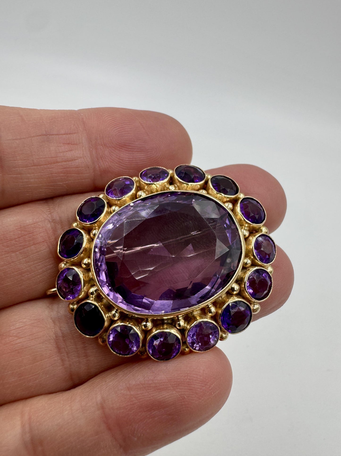 Vintage 1950's 14k Gold Amethyst Brooch Pendant Combo