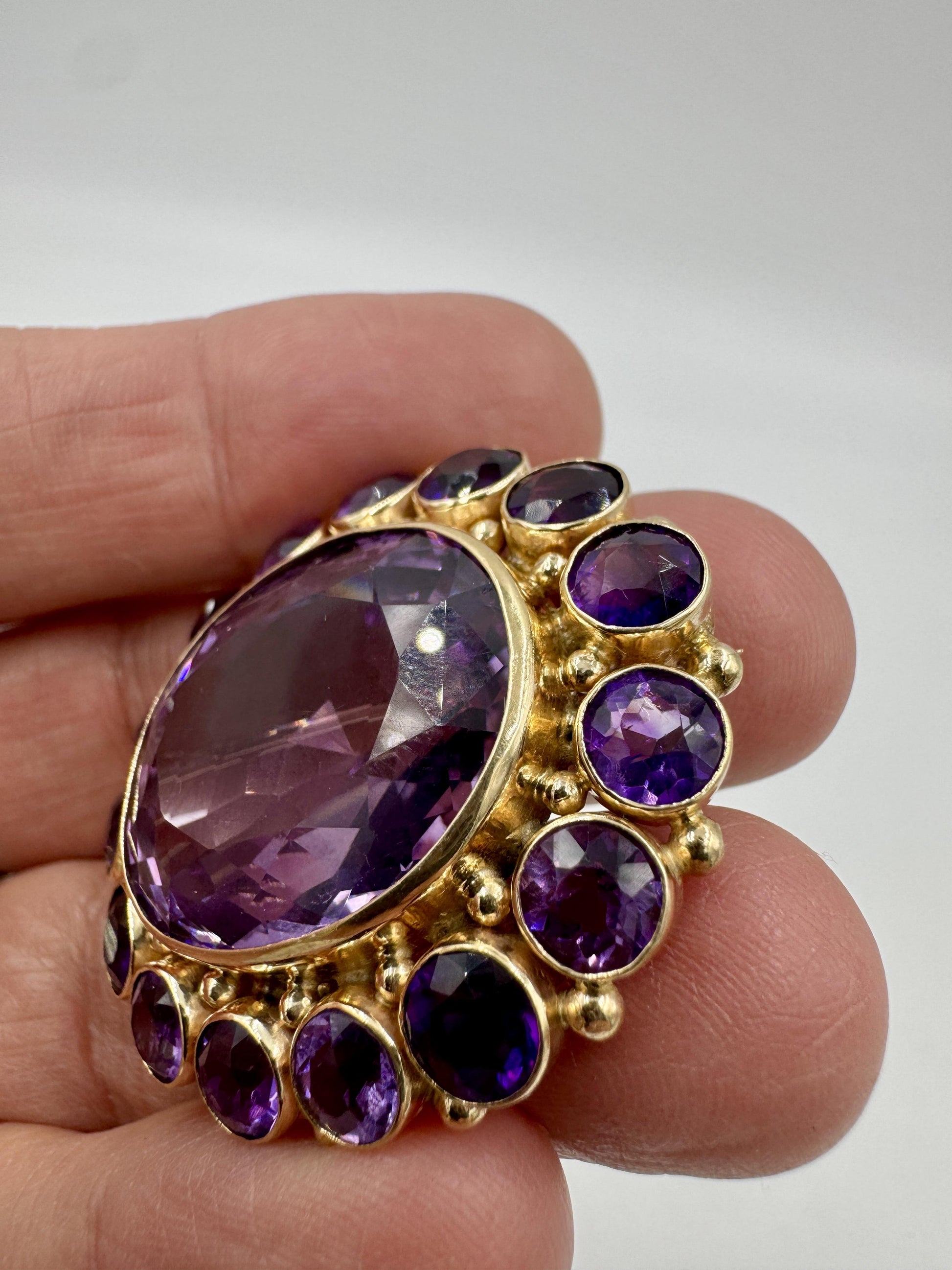 Vintage 1950's 14k Gold Amethyst Brooch Pendant Combo