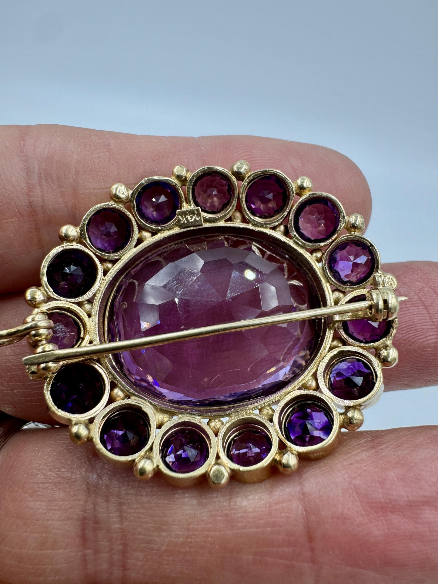 Vintage 1950's 14k Gold Amethyst Brooch Pendant Combo