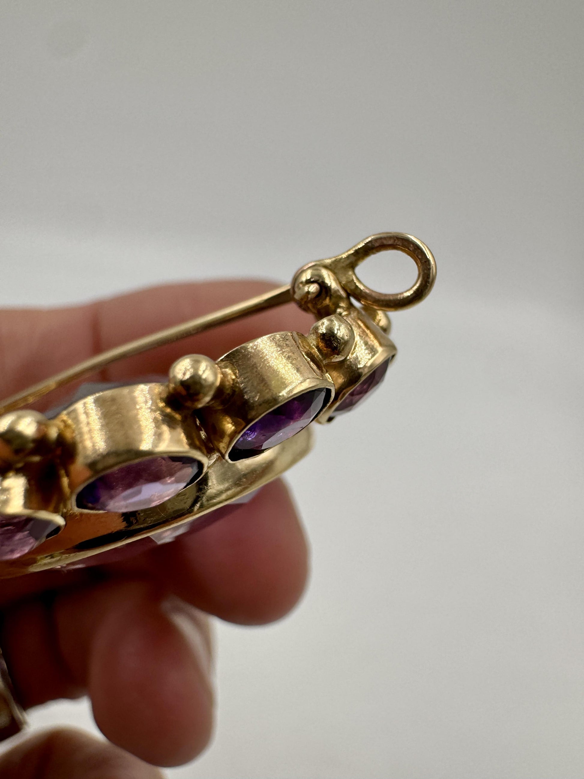 Vintage 1950's 14k Gold Amethyst Brooch Pendant Combo
