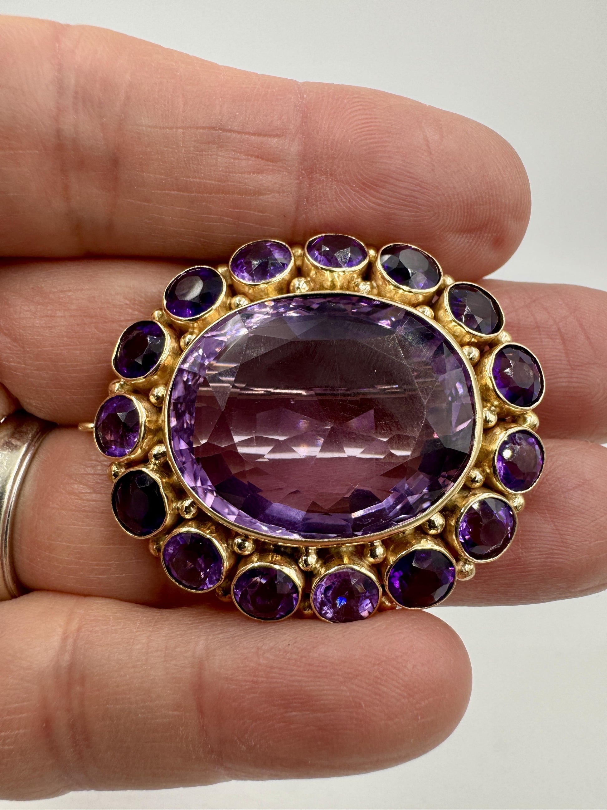 Vintage 1950's 14k Gold Amethyst Brooch Pendant Combo