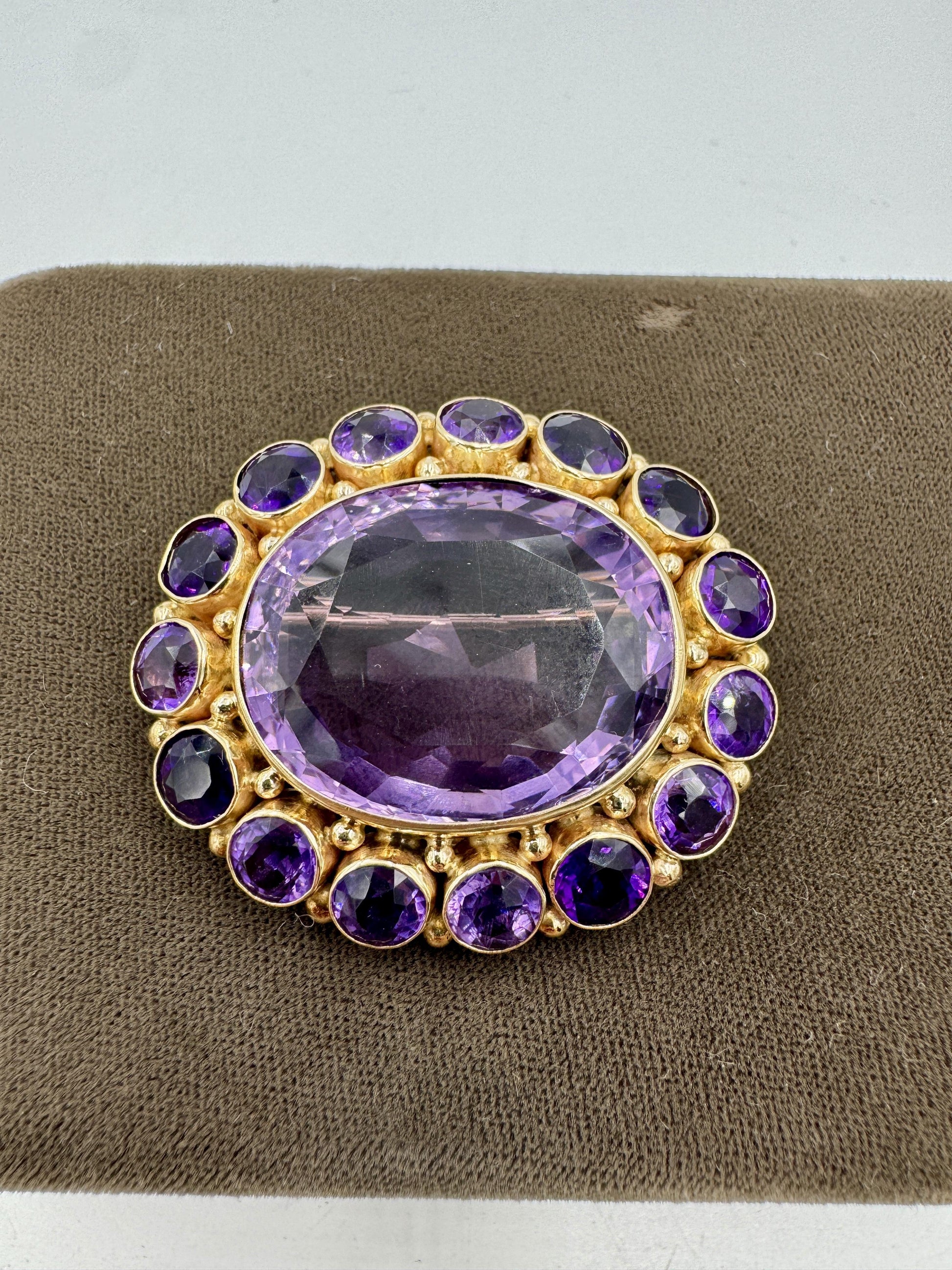Vintage 1950's 14k Gold Amethyst Brooch Pendant Combo