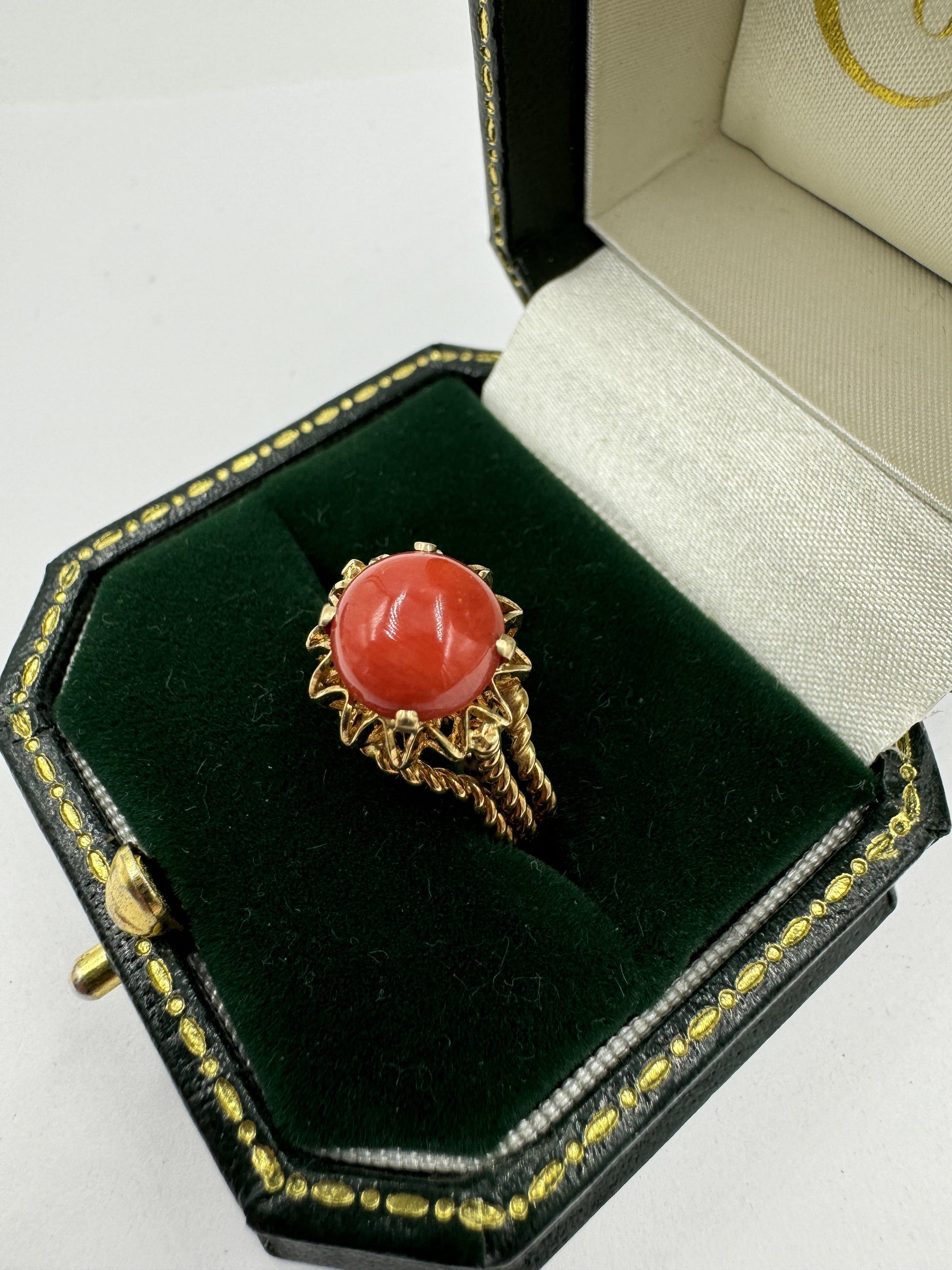 Estate Corletto 18k Yellow Gold Coral Twisted Rope Ring