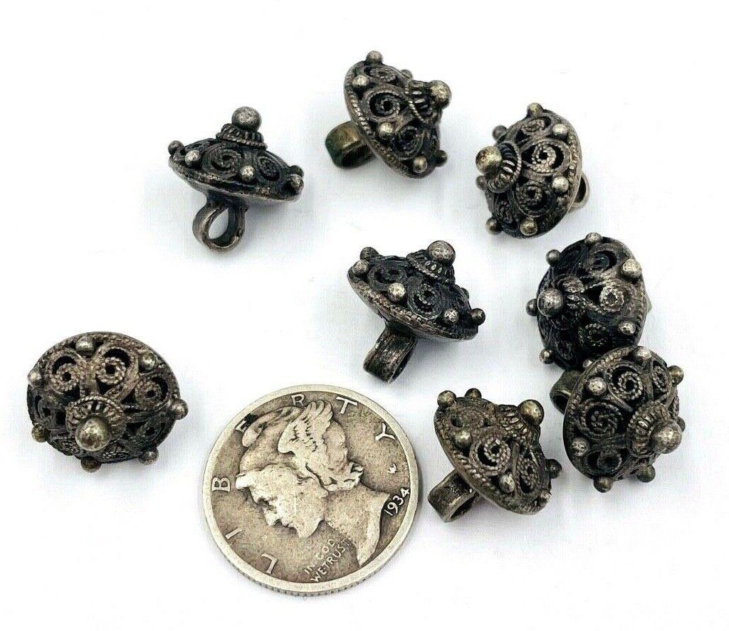 Incredible Hallmarked Antique Dutch Silver Cloak Button Buttons set of 8
